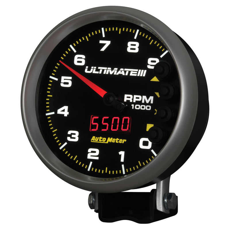 Autometer 5 inch Ultimate III Playback Tachometer 9000 RPM - Black Performance Monitors AutoMeter