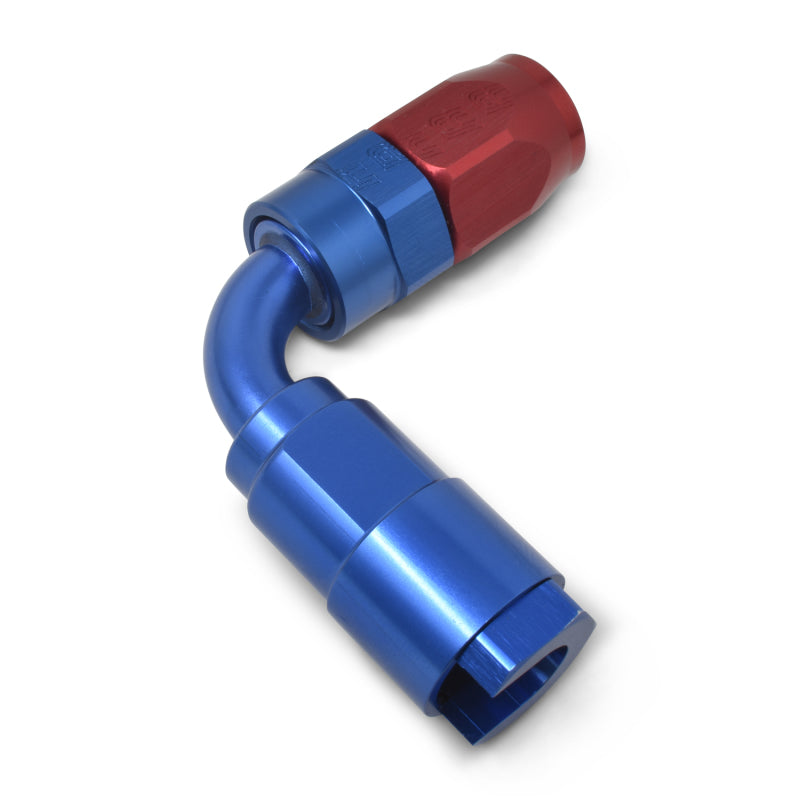 Russell Performance 3/8in SAE Quick Disc Female to -6 Hose Red/Blue 90 Degree Hose End Fittings Russell