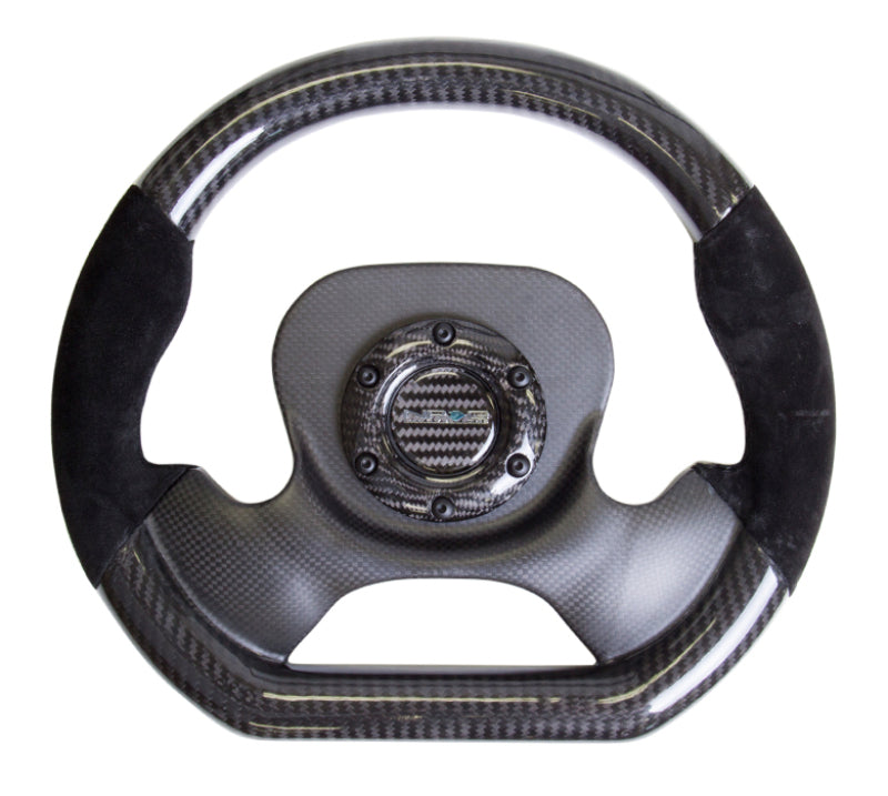 NRG Carbon Fiber Steering Wheel (320mm) CF Center Plate & Two-Tone Carbon w/Suede Trim Handles Steering Wheels NRG