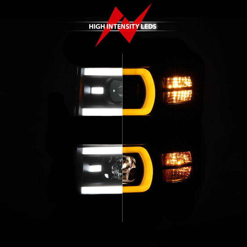 ANZO 14-15 Chevy Silverado 1500 Black Dual Switchback+Sequential LED Tube Sq. Projector Headlights Headlights ANZO