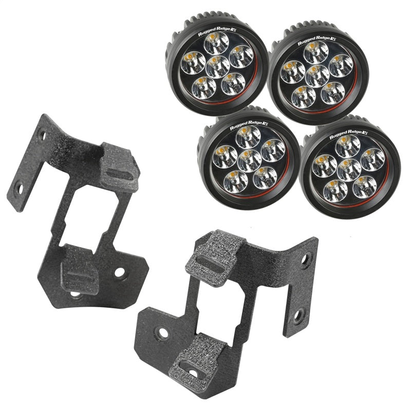 Rugged Ridge 07-18 Jeep Wrangler JK Textured Black Round A-Pillar LED Light Mount Kit Light Mounts Rugged Ridge
