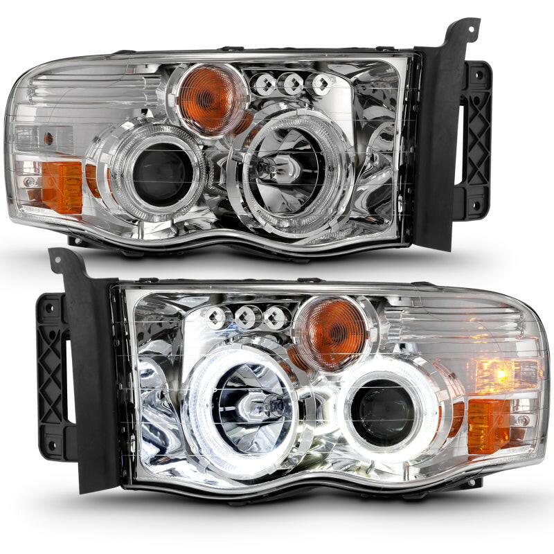ANZO 2002-2005 Dodge Ram 1500 Projector Headlights w/ Halo Chrome Clear Amber Headlights ANZO