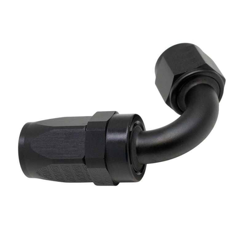 DeatschWerks 8 AN Female Flare Swivel 120-Degree Hose End CPE - Anodized Matte Black Fittings DeatschWerks