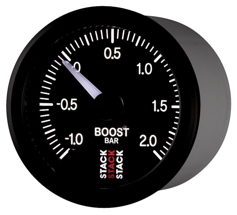 Autometer Stack 52mm -1 to +2 Bar (Incl T-Fitting) Pro Stepper Motor Boost Pressure Gauge - Black Gauges AutoMeter