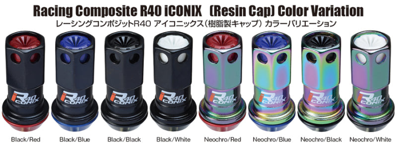 Project Kics 16+4 Locks Neocro R40 Iconix W/ Plastic Cap (Black) - 12X1.25 Lug Nuts Project Kics