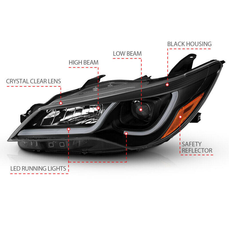 ANZO Projector Headlights With Plank Style Design Black w/Amber 15-16 Toyota Camry (4DR) Headlights ANZO