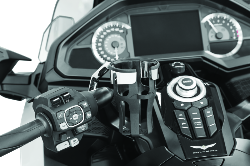 Kuryakyn Reflex Drink Holder Honda Goldwing DCT Handlebar Left Side Mount Chrome Cup Holders Kuryakyn