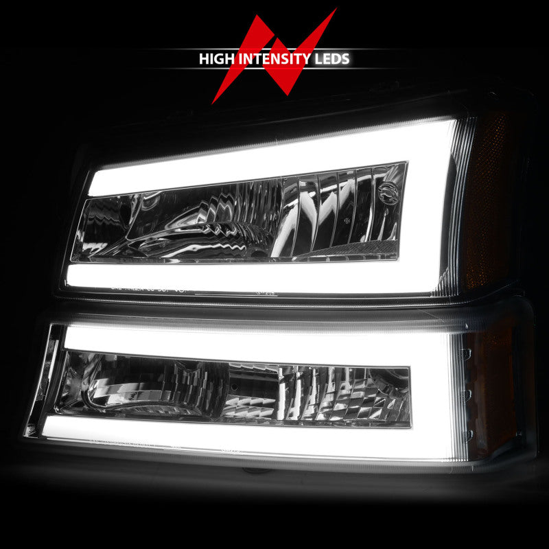 ANZO 2003-2006 Chevrolet Silverado 1500 Crystal Headlights w/ Light Bar Chrome Housing Headlights ANZO