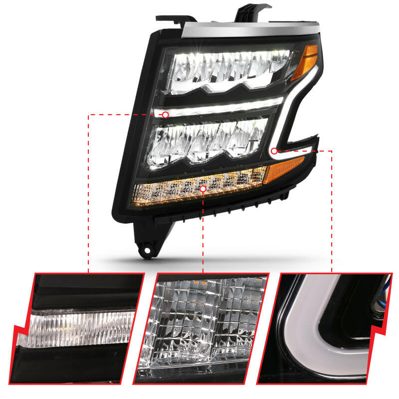 ANZO 15-20 Chevy Tahoe/Suburban LED Light Bar Style Headlights Black w/Sequential w/DRL w/Amber Headlights ANZO