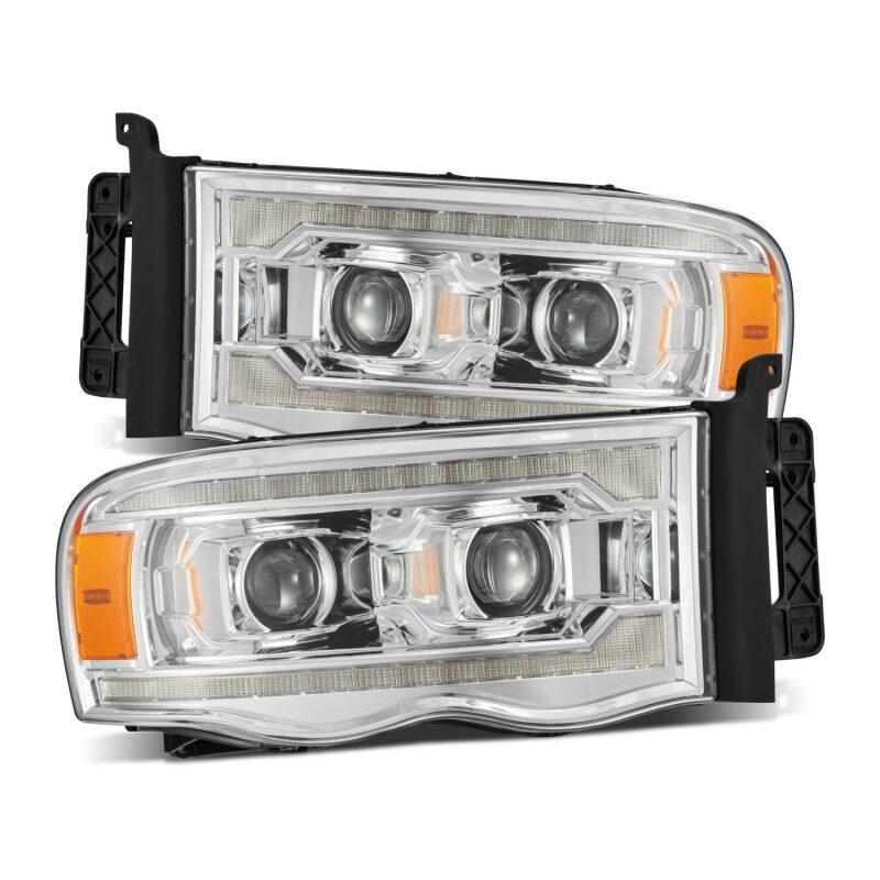 AlphaRex 02-05 Dodge Ram 1500 LUXX LED Proj Headlights Plank Style Chrome w/Activ Light/Seq Signal Headlights AlphaRex