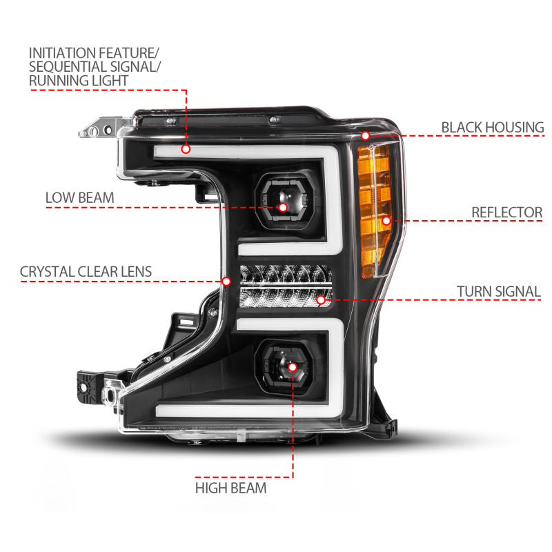 ANZO 20-22 Ford Super Duty (Halogen) Z-Series Full LED Proj Headlights SeqSig - Driver Side ONLY Headlights ANZO