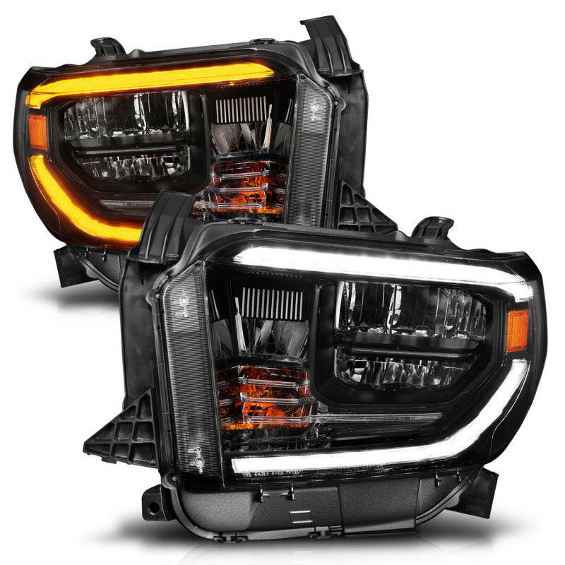 ANZO 14-21 Toyota Tundra (OE Halogen w/LED DRL) LED Crystal Headlights w/ Switchback &amp; DRL - Blk Headlights ANZO