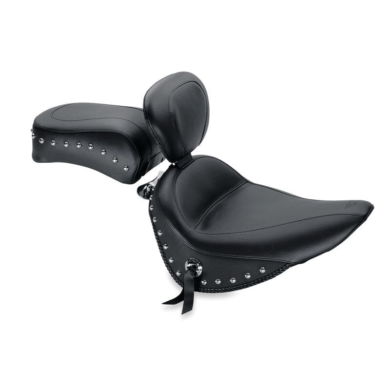 Mustang 00-15 Harley Softail Standard Rear Tire Standard Touring Solo Seat w/Driver Backrest - Black Solo Motorcycle Seats Mustang Motorcycle