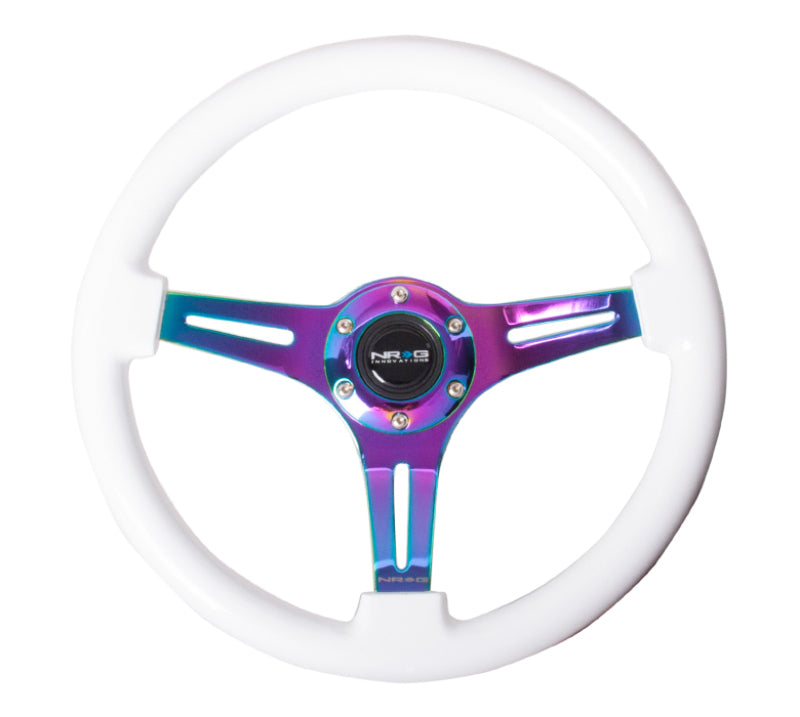 NRG Classic Wood Grain Steering Wheel (350mm) White Paint Grip w/Neochrome 3-Spoke Center Steering Wheels NRG