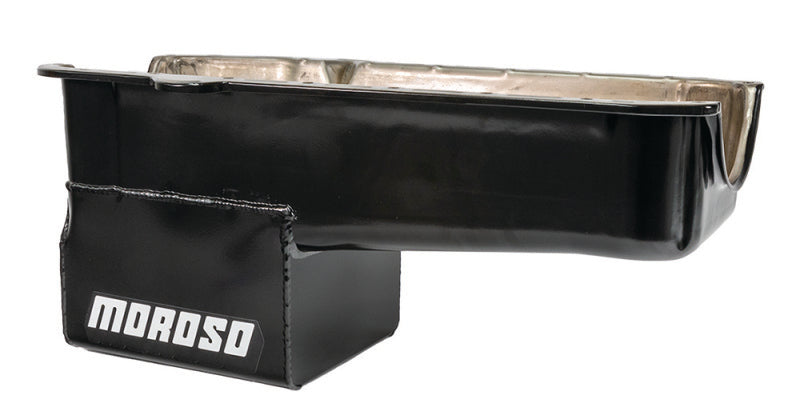 Moroso Pre-80 Chevrolet Small Block (w/Driver Side Dipstick) Wet Sump 7qt 9.5in Steel Oil Pan - Blk Oil Pans Moroso
