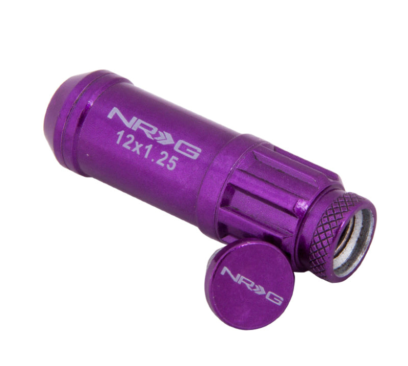 NRG 700 Series M12 X 1.25 Steel Lug Nut w/Dust Cap Cover Set 21 Pc w/Locks & Lock Socket - Purple Lug Nuts NRG