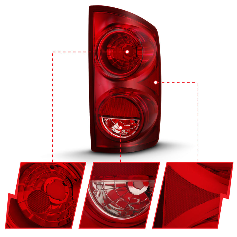 ANZO 2007-2009 Dodge Ram 1500 Tail Light Red Lens (OE) Tail Lights ANZO