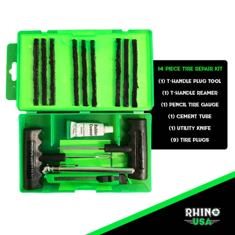 Rhino USA 14-Piece Compact Tire Repair Plug Kit Tire Pressure Sensors Rhino USA