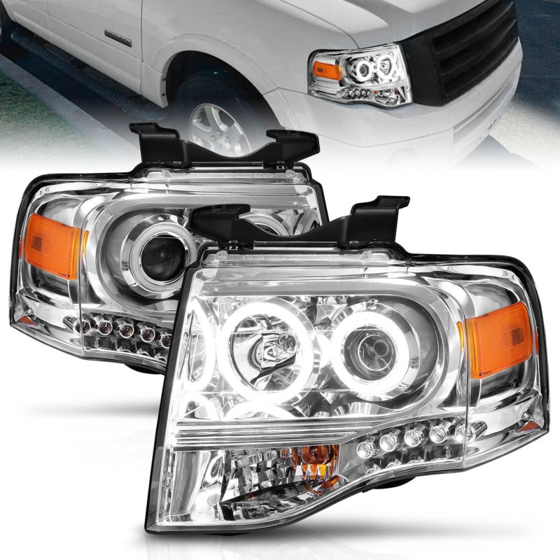 ANZO 2007-2014 Ford Expedition Projector Headlights Chrome Headlights ANZO