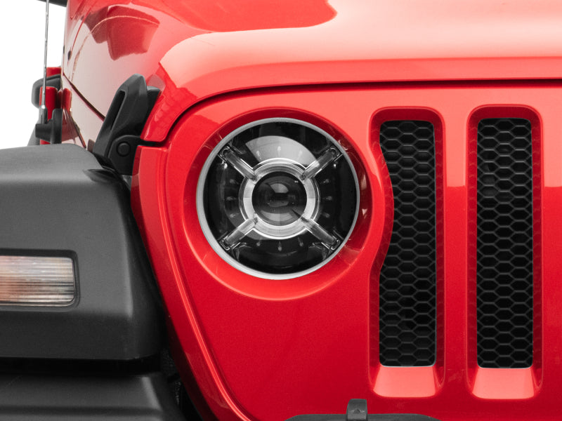 Raxiom 18-22 Jeep Wrangler JL/ JT 9-Inch LED Headlights w/ DRL and Halo- Black Housing (Clear Lens) Headlights Raxiom