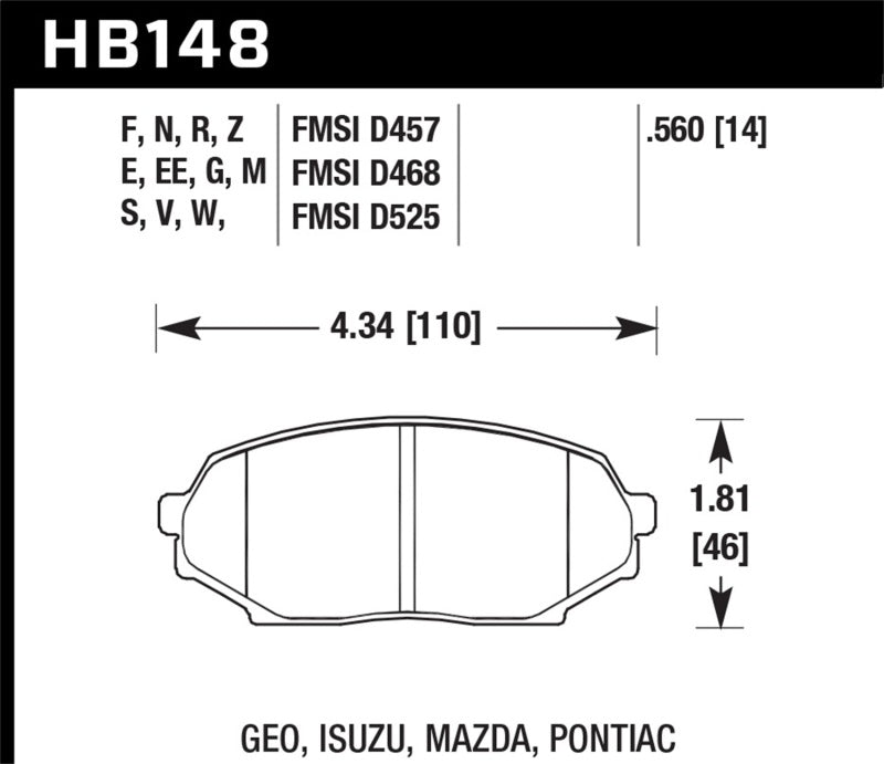 Hawk 90-93 Geo Storm / 90-92 Isuzu Impulse / 90-93 Mazda Miata DTC-60 Front Race Brake Pad Brake Pads - Racing Hawk Performance