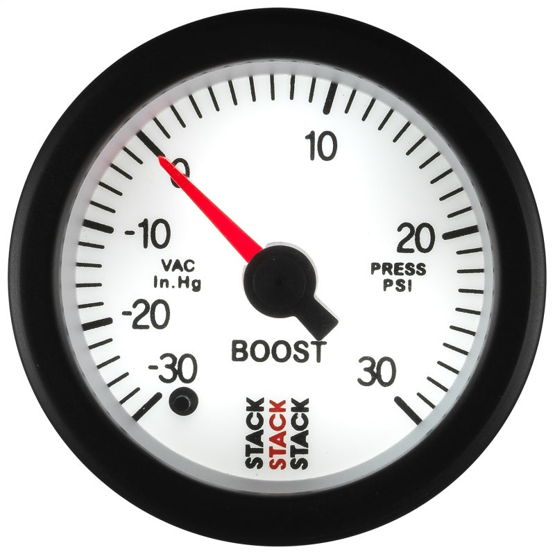 Autometer Stack 52mm -30INHG to +30 PSI (Incl T-Fitting) Pro Stepper Motor Boost Press Gauge - White Gauges AutoMeter