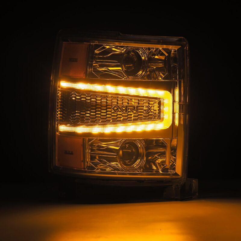 AlphaRex 04-15 Chevy 1500HD LUXX LED Proj Headlights Chrome w/Seq Activation Light / Seq Signal Headlights AlphaRex