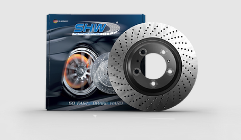 SHW 04-08 Porsche 911 GT3 w/o Ceramics Left Front Cross-Drilled Monobloc Brake Rotor (99735140990) Brake Rotors - Drilled SHW Performance