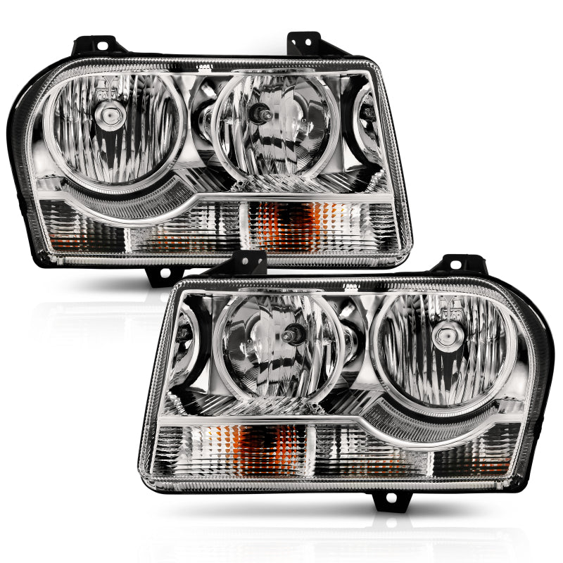 ANZO 2005-2010 Chrysler 300 Crystal Headlight Chrome Amber Headlights ANZO