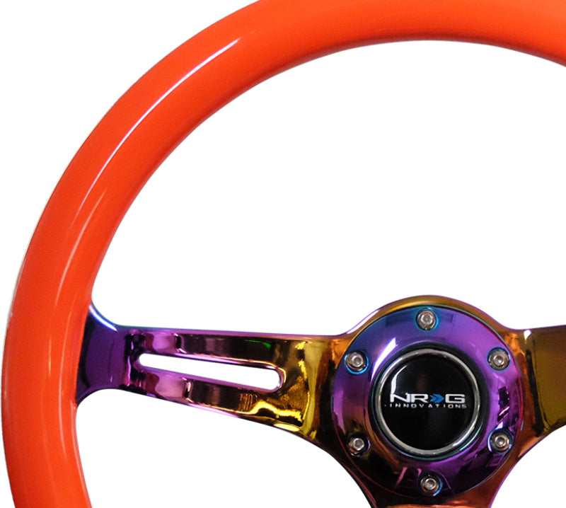 NRG Classic Wood Grain Steering Wheel (350mm) Neon Orange Color w/Neochrome Spokes Steering Wheels NRG