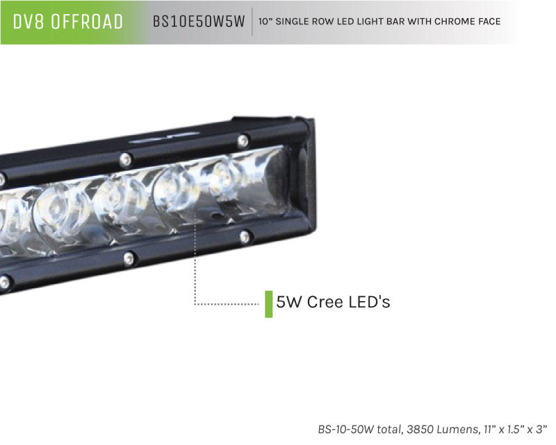 DV8 Offroad SL 8 Slim 10in Light Bar Slim 50W Spot 5W CREE LED - Black Light Bars & Cubes DV8 Offroad