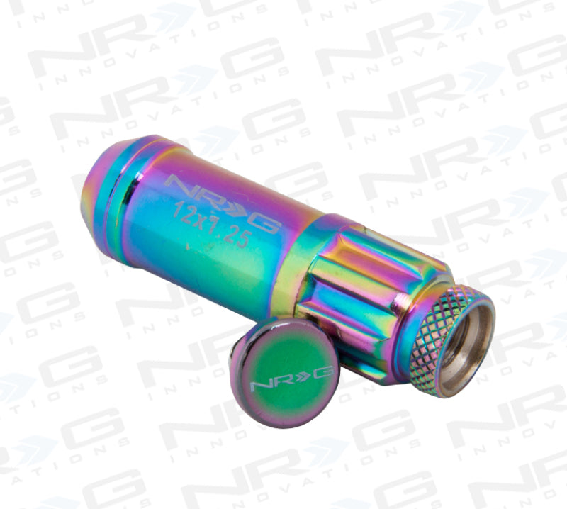 NRG 700 Series M12 X 1.25 Steel Lug Nut w/Dust Cap Cover Set 21 Pc w/Locks & Lock Socket - Neochrome Lug Nuts NRG