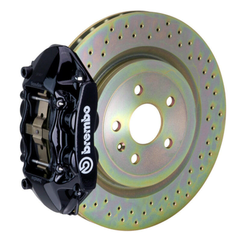 Brembo SS Rear GT BBK 4 Piston Cast 365x28 1pc Rotor Drilled-Black Brake Kits - Performance Slot Brembo