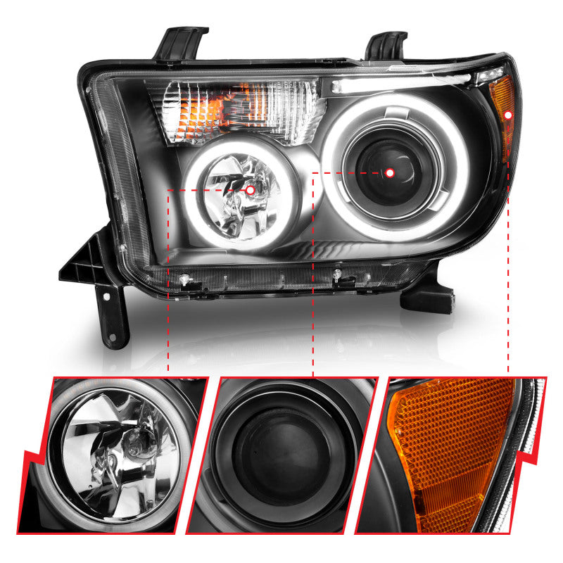 ANZO 2007-2013 Toyota Tundra Projector Headlights w/ Halo Black (CCFL) Headlights ANZO