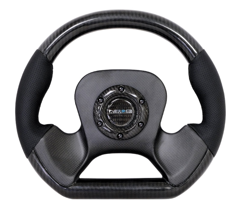 NRG Carbon Fiber Steering Wheel (320mm) CF Center Plate & Two-Tone Carbon w/Leather Trim Handles Steering Wheels NRG