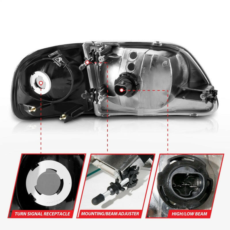 ANZO 1997-2003 Ford F150 Crystal Headlight Black w/ Parking Light Headlights ANZO
