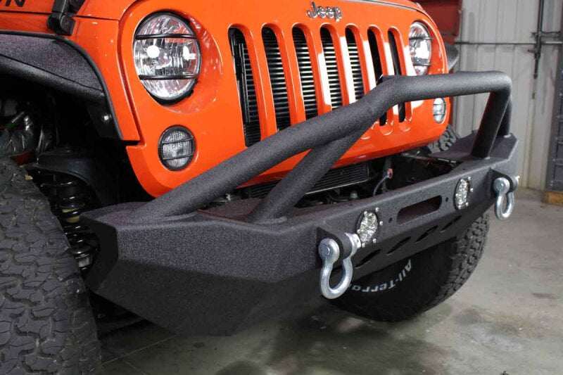 Fishbone Offroad 07-18 Jeep Wrangler Front Winch Bumper W/LEDs Full Width - Blk Texured Powdercoated Bumpers - Steel Fishbone Offroad