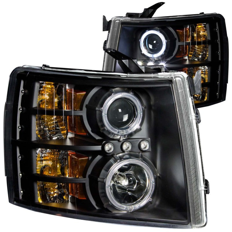 ANZO 2007-2013 Chevrolet Silverado 1500 Projector Headlights w/ Halo Black Headlights ANZO