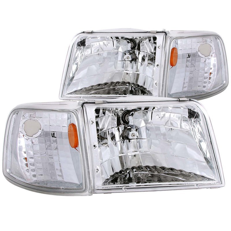 ANZO 1993-1997 Ford Ranger Crystal Headlights Chrome w/ Corner Lights 2pc Headlights ANZO