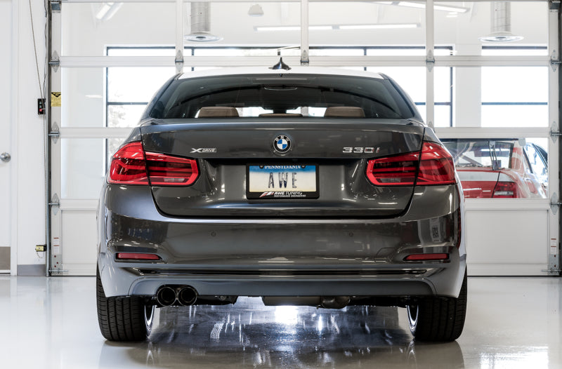 AWE Tuning BMW F3X 28i / 30i Touring Edition Axle-Back Exhaust Single Side - 80mm Black Tips Axle Back AWE Tuning