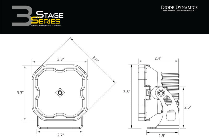 Diode Dynamics SS3 LED Bumper 1 In Roll Bar Kit Sport - Yellow SAE Fog (Pair) Light Accessories and Wiring Diode Dynamics