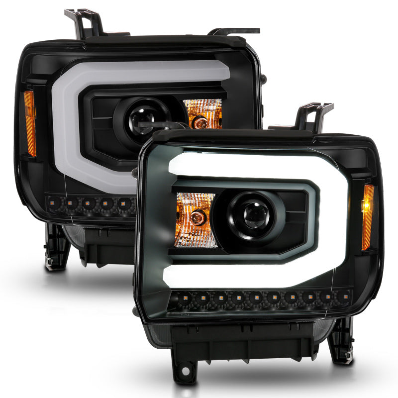 ANZO 2014-2015 GMC Sierra 1500 Projector Headlights w/ Light Bar Black Housing (Halogen Type) Headlights ANZO