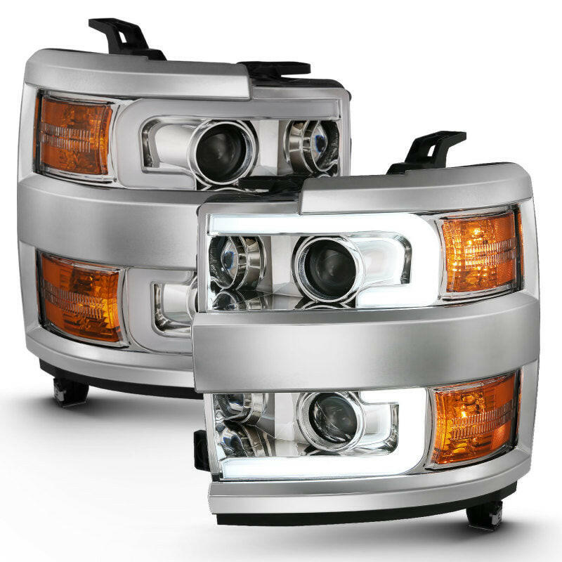 ANZO 2015-2016 Chevrolet Silverado Projector Headlights w/ Plank Style Design Chrome w/ Amber Headlights ANZO