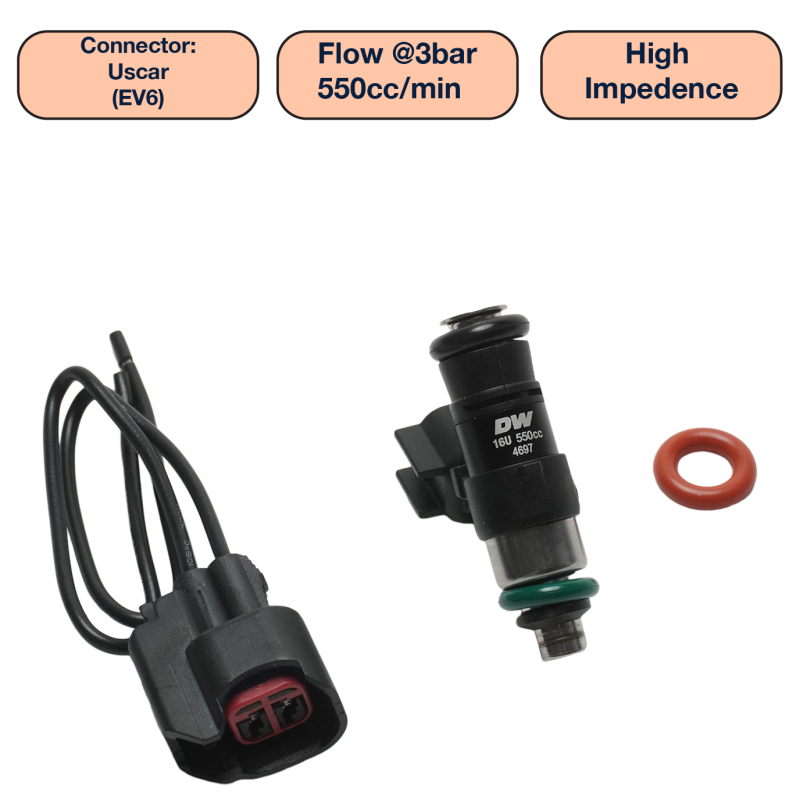 DeatschWerks Universal 550cc Single Fuel Injector / 34mm Length / 14mm O-Ring Seals Fuel Injectors - Single DeatschWerks