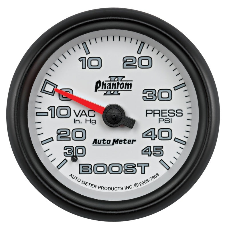 Autometer Phantom II 2-5/8in 30INHG-45PSI Phantom Mechanical Boost/Vacuum Gauge Gauges AutoMeter