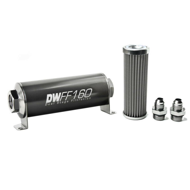 DeatschWerks Stainless Steel 8AN 100 Micron Universal Inline Fuel Filter Housing Kit (160mm) Fuel Filters DeatschWerks