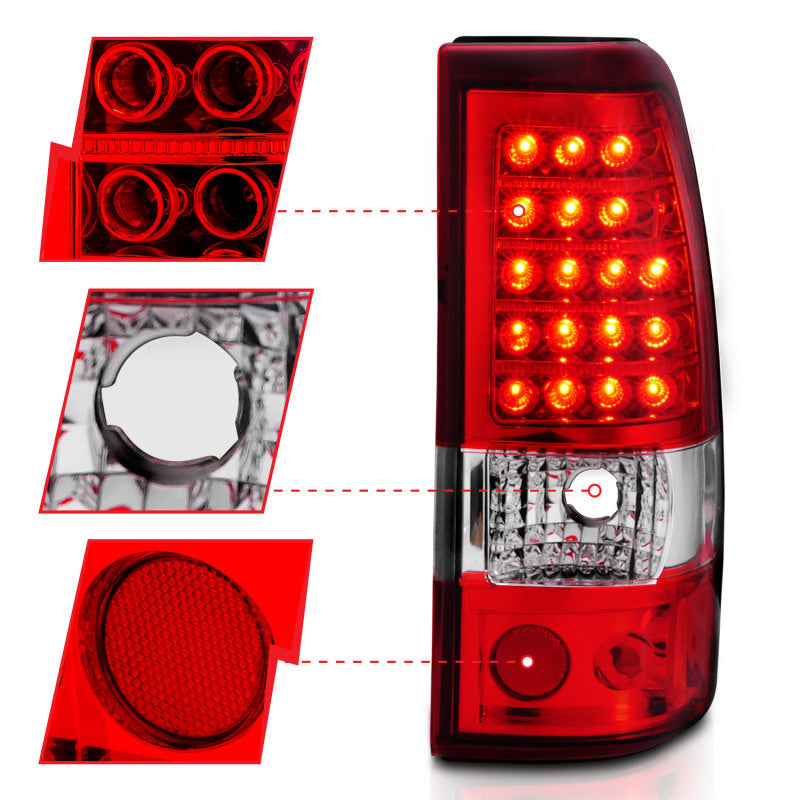 ANZO 2003-2006 Chevrolet Silverado 1500 LED Taillights Red/Clear Tail Lights ANZO