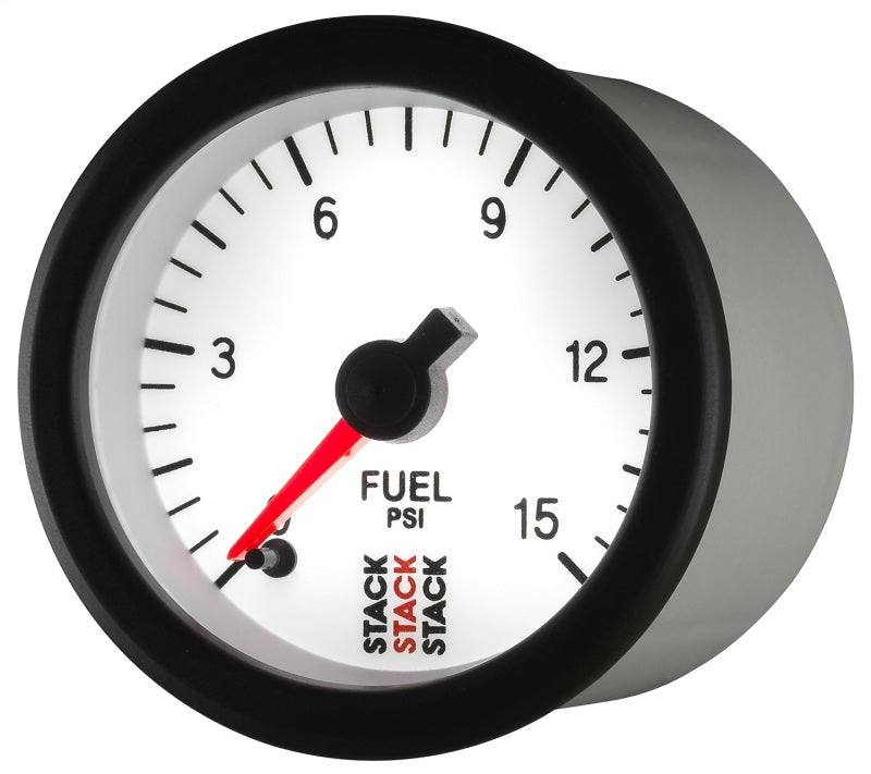 Autometer Stack 52mm 0-15 PSI 1/8in NPTF Male Pro Stepper Motor Fuel Pressure Gauge - White Gauges AutoMeter