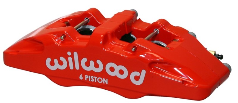 Wilwood Caliper-Forged Dynapro 6 5.25in Mount-Red-L/H 1.62/1.38in/1.38in Pistons .81in Disc Brake Calipers - Perf Wilwood