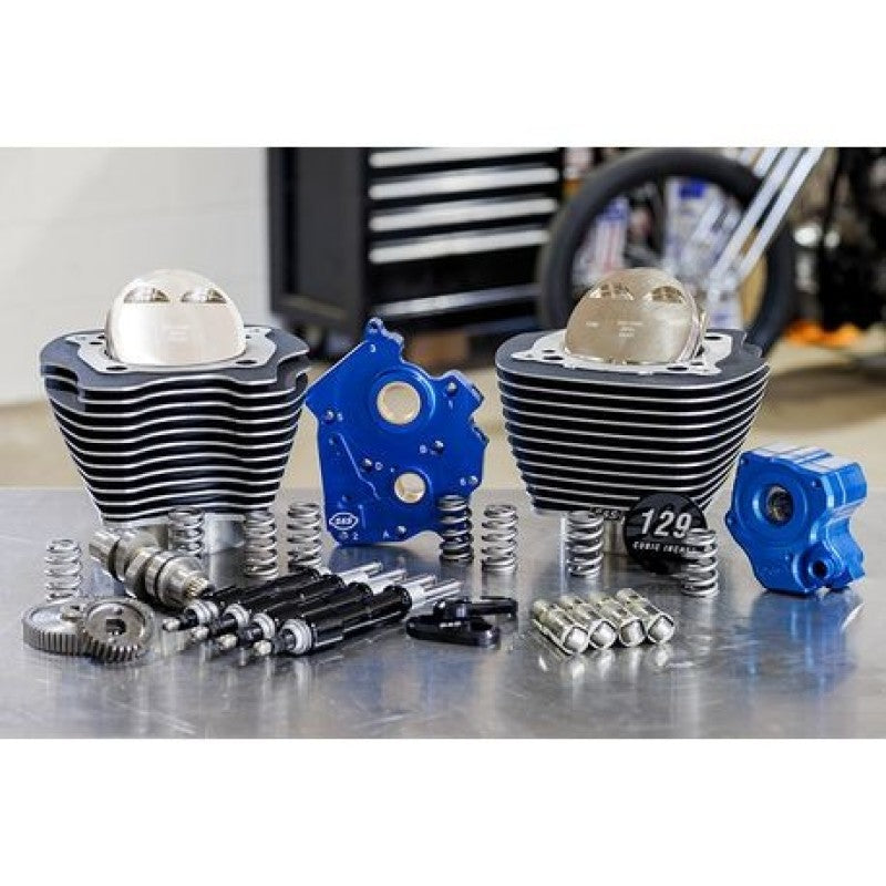 S&S Cycle 2017+ M8 129in Power Pack w/ Black Pushrod Tubes & Gear Drive Cam - Black w/ Highlight Piston Sets - Powersports S&S Cycle